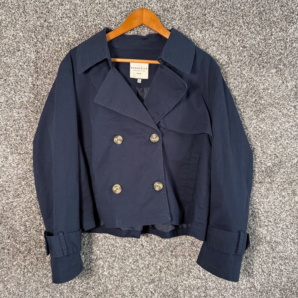 Bagatelle Collection Navy Blue Cropped Trench Jacket Coat XL Double Breasted